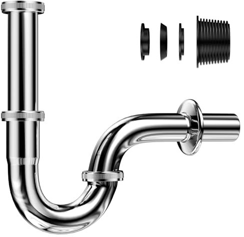 Ghazpmuk Sifón de Diseño Universal, Sifón Antiolor, Sifón de Lavabo de Acero Inoxidable Cromado, Tubo de Desagüe Normalizado 1 1/4 x 32 mm, Sifón Tubular Regulable en Altura, para Baño y Aseo