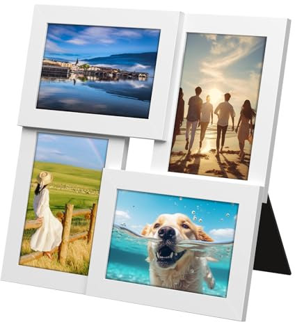 Gentpovth 4 Fotos Collagerahmen Bilderrahmen, 12 x 12 Zoll Weiß Fotorahmen, Fotogalerie aus Holz, klare Acrylplatte, Fotorahmen Collage Tischdeko, Galerierahmen für Collagen, Als geschenk geeignet