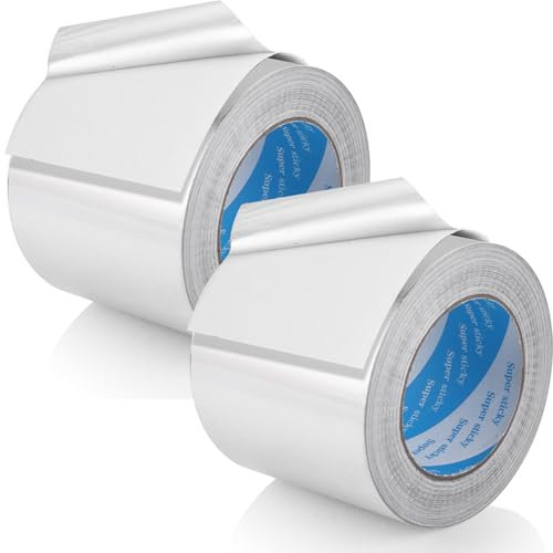 SHUESS 2 Roll Aluminium Foil Tape (100mm x 50m) - Strong Self Adhesive Silver Metal Tape for Insulation & Sealing - Heat Resistant Foil Insulation Tape for Sealing Ducts