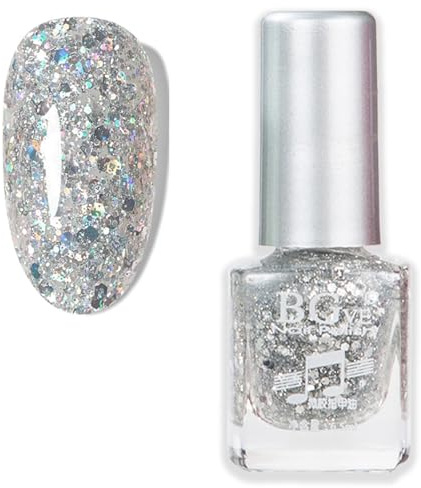 Silver Nail Polish, Glitter Nail Varnish, Quick Dry French Manicure Holographic Nail Glitter, Metallic Long Lasting Autumn No UV Needed Nail Polish Nail Art Manicure for Women DIY Home Nail Salon