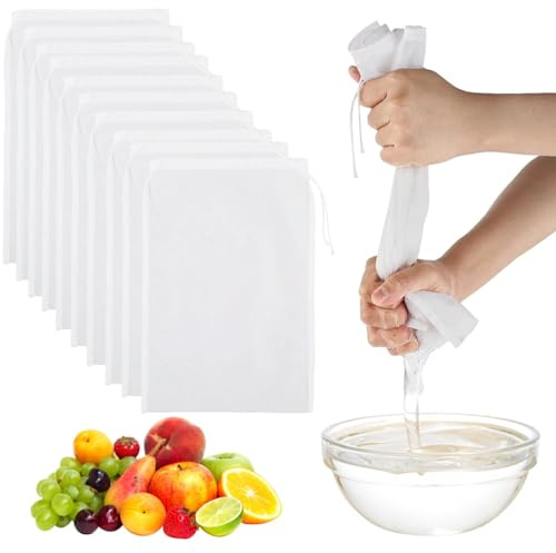 10 Stücke Nussmilchbeutel, Nussmilchbeutel Waschbar, Wiederverwendbar Nylon Cheesecloth Taschen für das Abseihen, leicht zu reinigen, für Tee Saft Kaffee Joghurt Bier zu Hause brauen