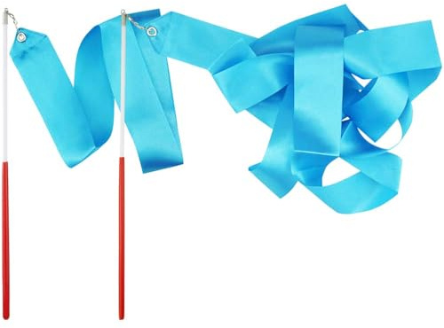 FAZHBARY Blue Dance Ribbons, Rhythmic Gymnastics Ribbon Dancing Streamers for Baton Twirling Wands Artistic Dancing Training Supplies, 2 Pack