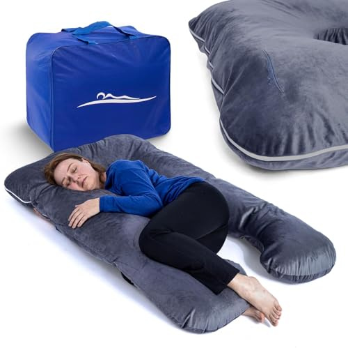 MKS Oreiller de grossesse avec housse | Oreiller de confort (100 x 150 cm) | Oreiller de couchage | Oreiller de grossesse en forme de U | Oreiller câlin ergonomique premium rafraîchissant