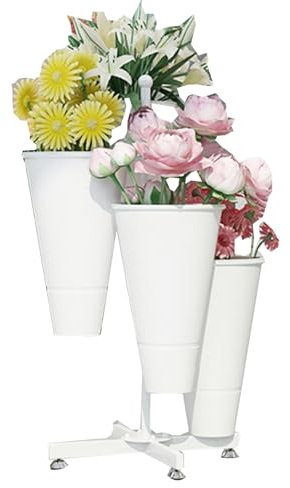 Soporte de exhibición de flores con 4 cubos, soporte de plantas de metal con ruedas, estante para carros de flores para interiores y exteriores, soporte de cubo de flores para patio, jardín, sala de