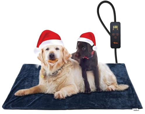 Toozey Tappetino Riscaldante per Cani e Gatti Tappeto Riscaldante per Animali Domestici Elettrico Regolabile Timer e per Temperatura per Cani e Gatti Neonati/Piccoli/Anziani, Blu - XL (90 * 60cm)