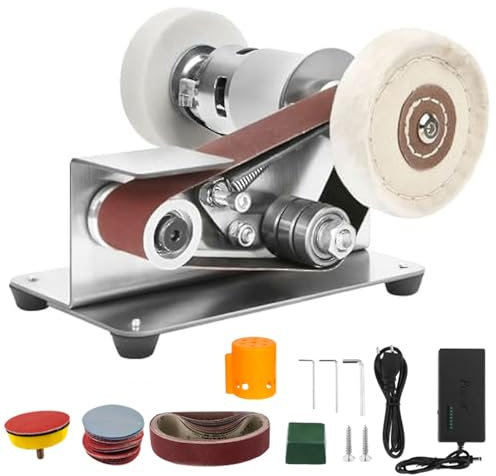 Levigatrice a nastro elettrica, kit levigatrice portatile a 15°, mini smerigliatrice da banco a 7 velocità, for affilatura di coltelli, lavorazione del legno, fai da te, lucidatura di metalli
