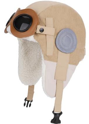 AYPOW Kinder Winter Thermofleece Mütze mit Abnehmbaren Schutzbrillen 6-12 Jahre, Outdoor Winddichte Warme Ohrenklappe Bombermützen Trapperhüte Aviator Mützen, für Jungen Mädchen Ski Wander Radmütze