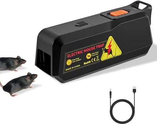 Eirolace 1800V Trampa Eléctrica para Ratones y Ratas – Mata Inmediatamente, Control Humano de Roedores para Interiores, Diseño sin Contacto con Alimentación USB, para Casa, Cocina, Oficina