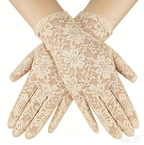 Andiker Gants courts en dentelle pour femme, gants d'opéra vintage, avec étiquette tricotée délicate, gants de mariée pour mariage, fête de thé, soirée, accessoires de costume
