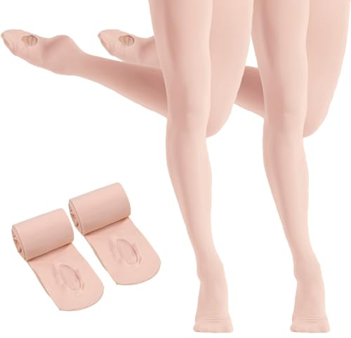 HETH Mallas de ballet para niñas, mallas de baile ultra suaves convertibles, Rosa ballet (más melocotón) - 2 pares, 12-16 años