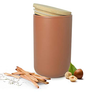 Sendez Vorratsdose Braun aus Porzellan mit Holzdeckel Vorratsbehälter Dose Vorratsglas Aufbewahrungsdose
