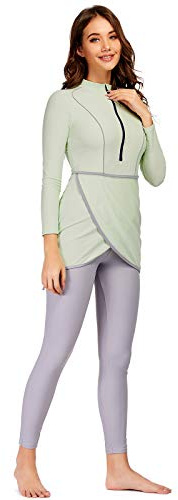 seafanny Dam 3 delar muslimska badkläder heltäckande Hijab Burkini Modest baddräkt Grün 46