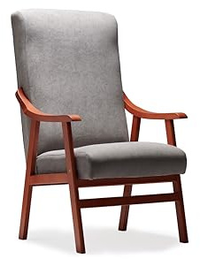 Sillón XXL con Brazos de Madera para Personas con Sobrepeso, Asiento Extra Ancho de 60 cm, Tapizado Antimanchas en Gris, Fácil para Levantarse: Medidas: Ancho Asiento: 59 cm. // Ancho Total: 70 cm.