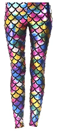 FAIRY TRENDZ Womens Mermaid Metallic Party Wear Legging Girls Skinny Disco Fish Scale Leggings Pants Rainbow