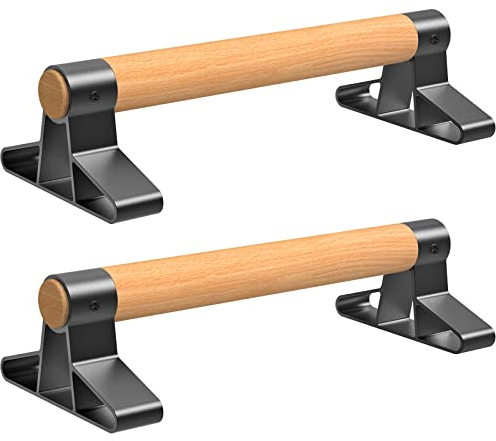 SELEWARE Liegestützgriffe mit ergonomischem Holz Griff und hochbelastbarem Stahl - Rutschfeste Push-Up bars Handstandbarren für Krafttraining und Calisthenics 40cm Länge