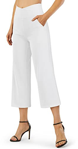 G4Free Yoga Hose Damen mit Taschen Bootcut Yogahose Hohe Taille Weites Bein Caprihose Überkreuzte Taille Weites Bein Anzughose Elegant für Arbeiten Sport Yoga