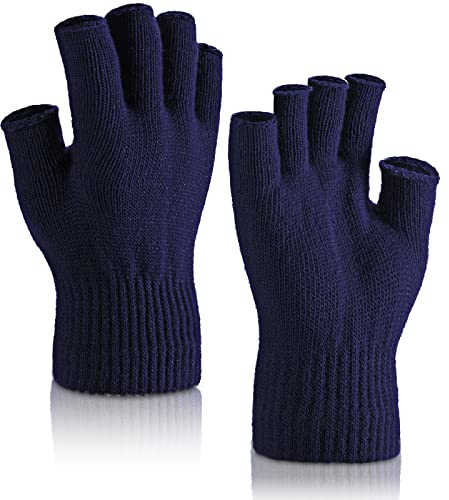 SATINIOR 2 Paires Mitaines Chauffe-Poignets Gants sans Doigts d'Hiver Demi-Doigts Gants Tricotés pour Adultes et Enfants (Bleu Marine)