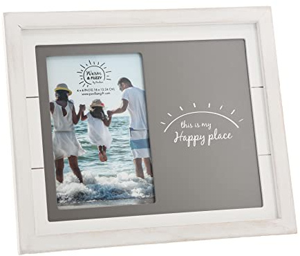 Pavilion Gift Company - Happy Place MDF Photo Frame Holds 4” x 6” Photo, Distressed Picture Frame, 1 Count, 10 x 8.5-inches Overall