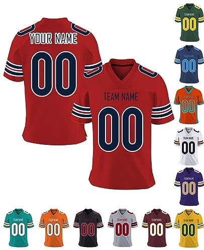 Personnalisé T-Shirt Sport Maillot de Football Américain Personnalisable avec Logo Prénom Homme Femme Enfant T-Shirts Manches Courtes à Séchage Rapide, S-7XL