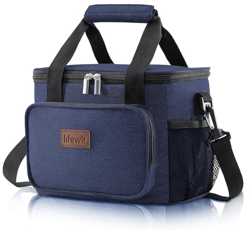 Lifewit Bolsa Termica Porta Alimentos 8.5L(12 Latas), Bolso Comida Trabajo Hombre y Mujer, Lunch Bag para Lonchera, Pequeña Bolsas Nevera Portatil para Playa, Viaje, Work, Azul Oscuro