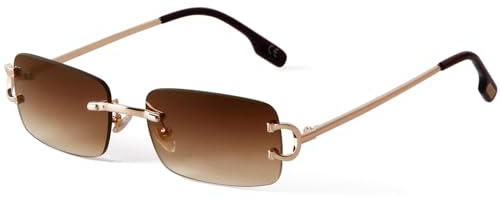 Laurinny Vintage Rimless Sunglasses Retro Rectangle Sunglasses for Men Women Trendy Sun Glasses Shades 90s Eyewear(Gold/Gradient Brown)