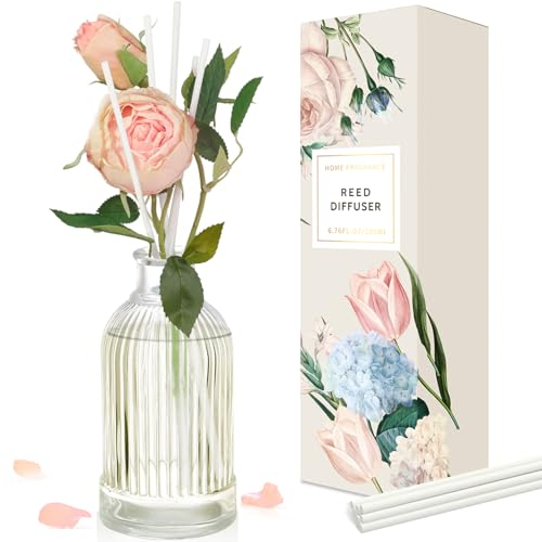 SCENTORINI Raumduft, Räumduft Diffusor mit Duftstäbchen 200ml, Sandelholz Rose Raumerfrischer, Duftstäbchen Diffuser, Natürliche Lufterfrischer, Duftvase für Räume, Bäder, Büros, Badezimmer Deko