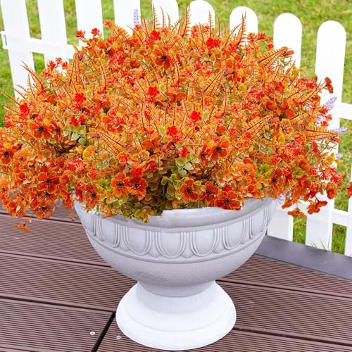 Jadeunm 8 Bündel Künstliche Herbstblumen Künstliche Herbststrauß Wetterfest Herbst Balkonpflanzen Herbst Kunstblumen wie Echt für Garten Tischdeko Hause Dekoration