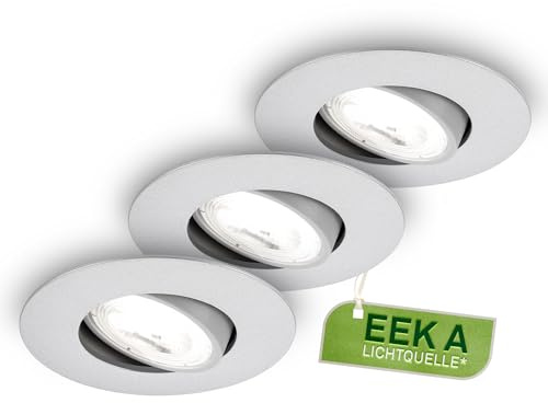 BRILONER - Juego de 3 focos LED empotrables, CEE A fuente de luz, 230V orientables, 2W cada uno 385 lm, luz blanca neutra, diseño extraplano, focos techo modernos, 68 mm corte, 90x24 mm, cromo mate