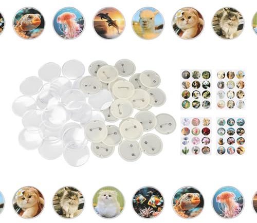 Domigard 48 Pack 50mm 1.96 Inch Clear Button Pins, Acrylic Button Pins Bulk | DIY Creative Handcraft Set | 48pcs Parts, Pictures & Circle Cutter for Adults Craft, Christmas Halloween Personalised Gifts