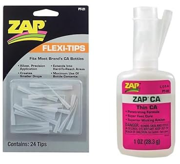 ZAP PT08 Super Thin CA 1oz AND PT21 Flexi-Tips Glue Applicators (24), Suitable for Fibreglass, Balsa Wood, China, Cloth, Pottery and Rubber
