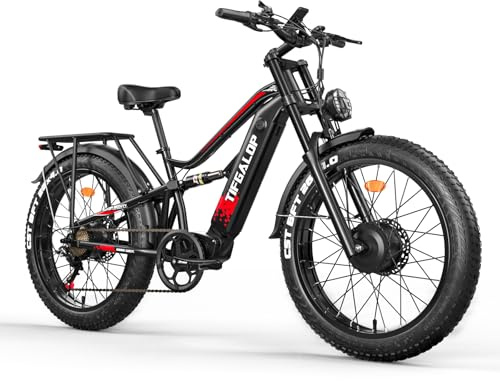 Lohang Vélo électrique pour Adultes, VTT 26 Pouces, Batterie 52 V 21 Ah, autonomie jusqu'à 40-80 km, Double Moteurs, Double amortisseurs, 7 Vitesses, vélo électrique de Plage et de Neige