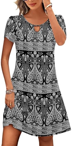 Zeagoo Women's Summer Dress Casual A-Line Beach Tshirt Dress with Pockets | Short Sleeve Sundresses, Flowy, Floral Dress, S-XXL