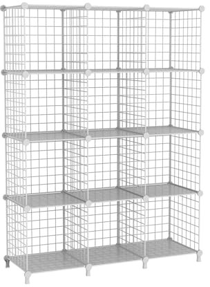 ATTDETJL 12-Cube Storage Shelf, Wire Cube Organizer with DIY Bookshelf, Multifunctional Shelving Unit for Office Living Room Kitchen Bathroom, White ATTJL12W