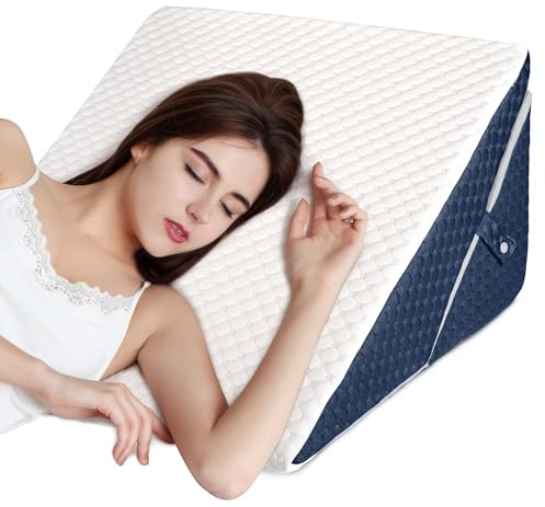 INFANZIA Coussin incliné pour lit, Coussin de Coin, Oreiller Triangle Pliable en mémoire de Forme pour l'apnée du Sommeil, Reflux Acide, l'élévation des Jambes, Lire, Bleu