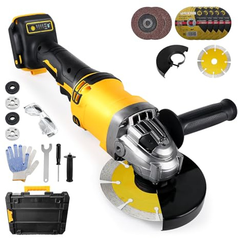 Cordless Angle Grinder for Dewalt 20V Battery(NO Battery), 10000RPM Brushless Grinder Tool with 125mm Grinding Blades for Cutting, Grinding, Polishing (8grinding Blades+ 7accessories+Box)