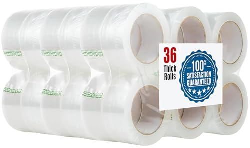 2 Inch x 110 Yards Packing Tape（36 Rolls）, Clear Shipping Tape for Boxes, Strong Adhesive for Packaging, Sealing, Moving, Storage，Lightweight Packing