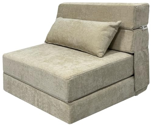 ANONER Diván Cama Plegable 70 x 190 cm, con Almohada, la Silla se Puede convertir en colchón, Funda de diván removible, Habitaciones pequeñas y Espacios multifuncionales, Beige