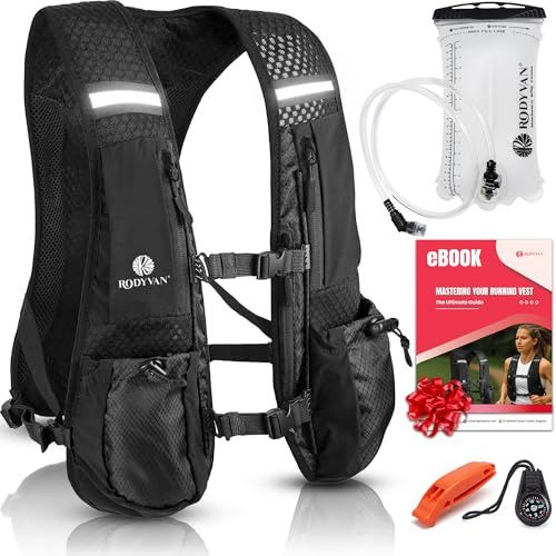 RODYVAN Gilet de course | Gilet réfléchissant réglable pour homme et femme avec support de téléphone et rangement | Sans rebond, léger et respirant | Parfait pour la course à pied, le cyclisme, la