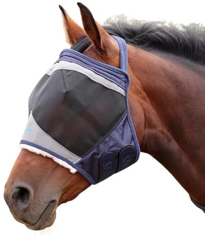 Shires FlyGuard Pro - Máscara de malla fina sin orejas, tamaño completo, poliéster ligero, protección contra moscas e insectos, malla fina transpirable para participación, pastoreo y uso estable