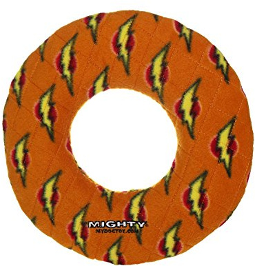MIGHTY- NO Stuff Ring - Squeaky Plastic Core. 2-in-1 Toy. Made Durable, Strong & Tough. Interactive Play (Tug, Toss & Fetch). It Floats (Orange, Large)