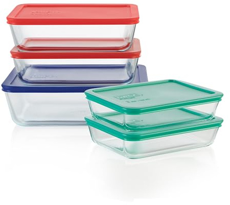 Pyrex Simply Store (5-Pack) Large Glass Food Storage Containers Set, (3, 6 & 11 Cup) Meal Prep Containers With Plastic BPA-Free Lids, Dishwasher & Microwave Safe