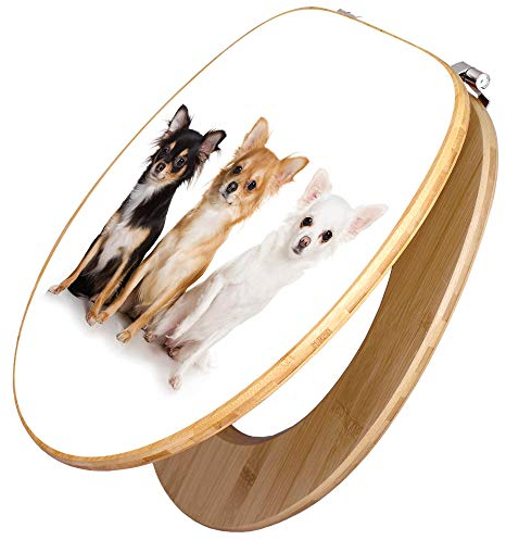 banjado® Design WC Sitz Bambus 44x38x5cm mit Motiv Chihuahua - Toilettendeckel/Toilettensitz Bambus - hochwertiger Bambus Klodeckel/WC-Sitz mit Universal Scharnieren für alle gängigen Toiletten