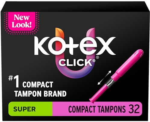 U by Kotex Click - Tampones compactos, superabsorbencia, sin perfume, 192 unidades (6 paquetes de 32) (el embalaje puede variar)