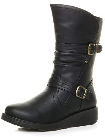 AJVANI low wedge heel ruched buckle winter comfort calf boots size 5 38