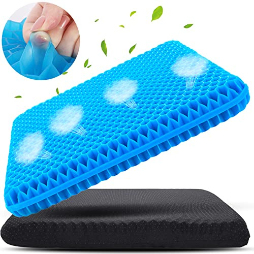 KYSMOTIC Large Gel Seat Cushion for Long Sitting (Large & Thick), Soft & Breathable, Gel Cushion for Wheelchair Reduce Sweat, Chair Cushion for Office Chair (Black Cover)