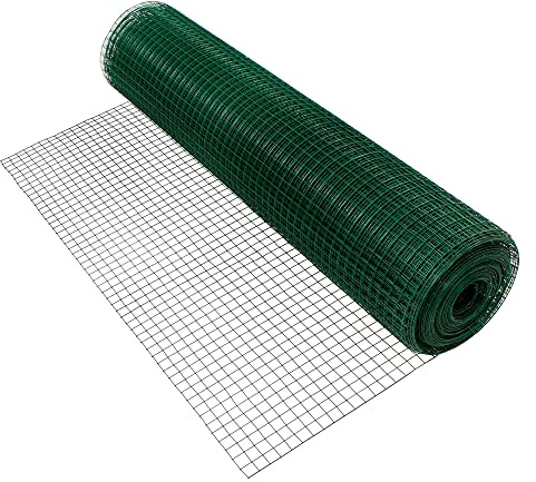 ECD Germany Malla de Alambre para Pajarera 25x25mm, 1m x 25m, 0,9mm de Espesor Valla de Acero Galvanizado Verde de Red Flexible Barrera Resistente a la Interperie Rejilla para Animales Domésticos