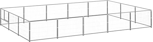 vidaXL Dog Kennel Animal Pet Supplies Outdoor Patio Garden Terrance Backyard Lawn Dog Puppy Enclosure Runs Cage Lockable Silver 15 m² Steel