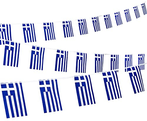 SGerste Wimpelkette mit GriechenlandNationalflagge, 38 Stück, Blau, Griechenland, rechteckige Flagge, Banner, griechische Flagge, Wimpelkette für Nationalfeiern, Dekorationen, Sportveranstaltungen,