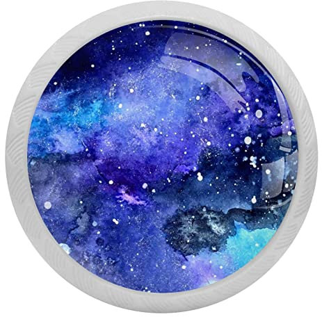 Kitchen Cabinet Knobs Round Fluorescence Knobs Closet Drawers Dresser Pull Handle 4PCS Night Starry Sky Paint Blue Glowing in The Dark