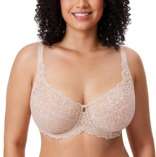 DELIMIRA Kvinnors Plus Size Minimizer BH Full täckning Lace Unfodred Underwire BH B-K koppar Beige 80H